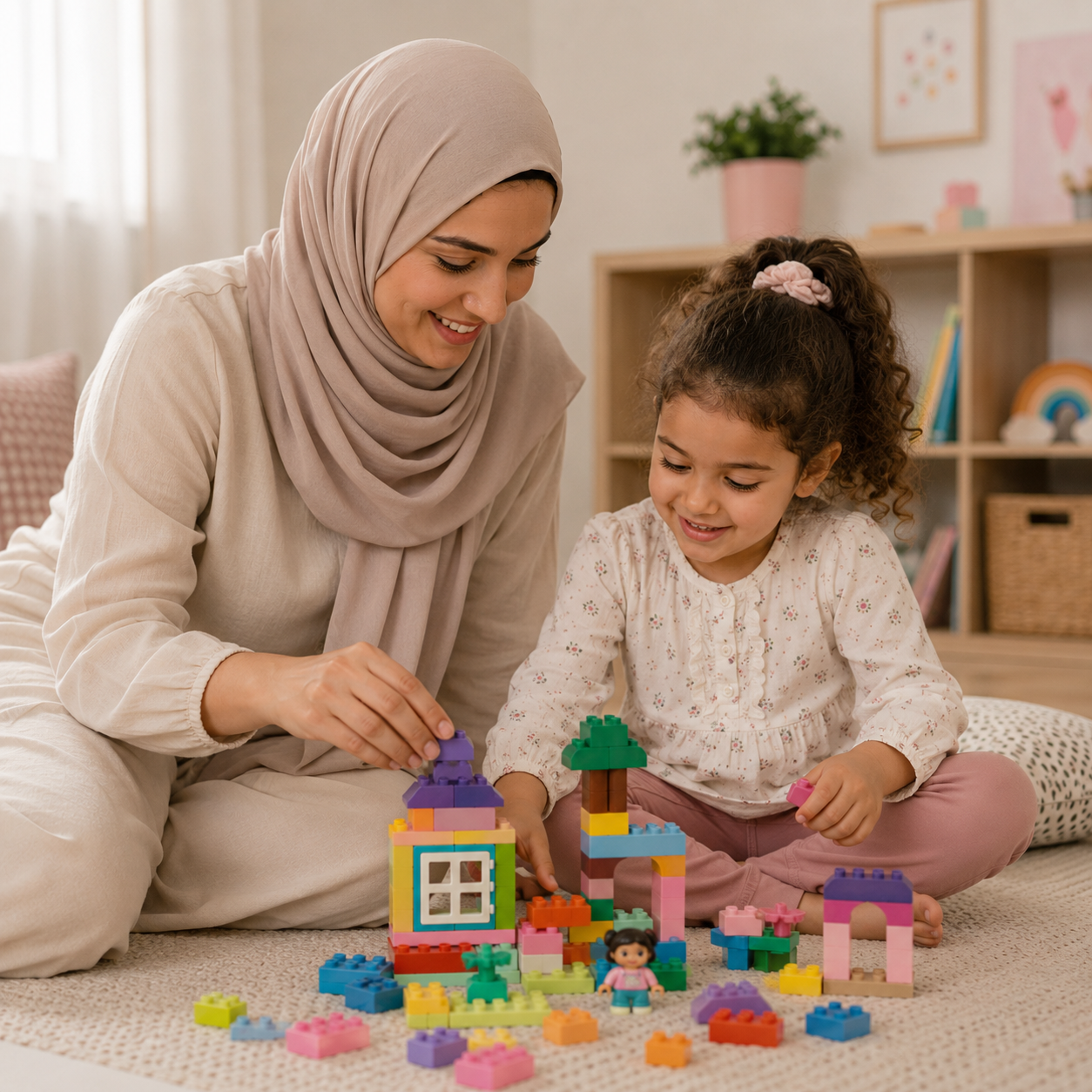 Une nounou lit un livre avec une enfant