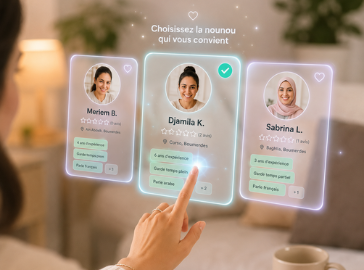 Une maman consulte les options proposées
