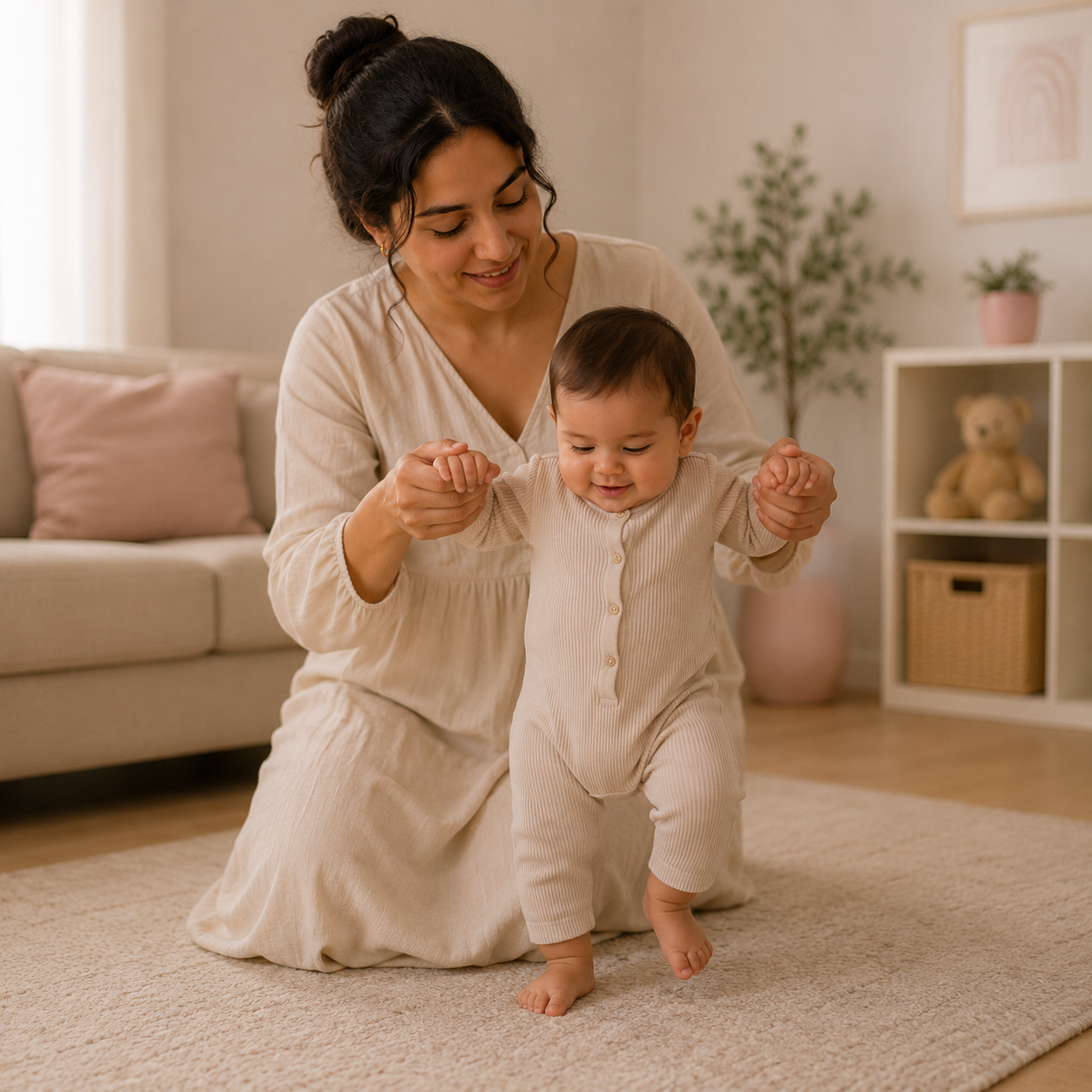 Une mère joue avec sa fille à la maison